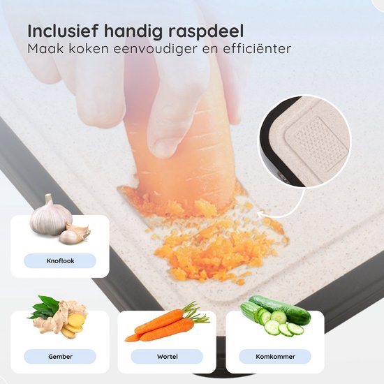 RVS Snijplank Dubbelzijdig | Rasp, Sapgeul & Antislip | Geen Microplastics | Vaatwasbestendig