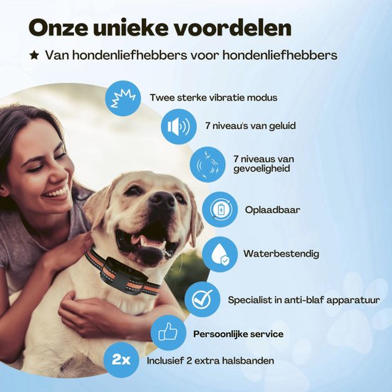 Anti Blafband Pro | Zonder Schok | Vibratie & Audio | Oplaadbaar | Kleine & Grote Honden