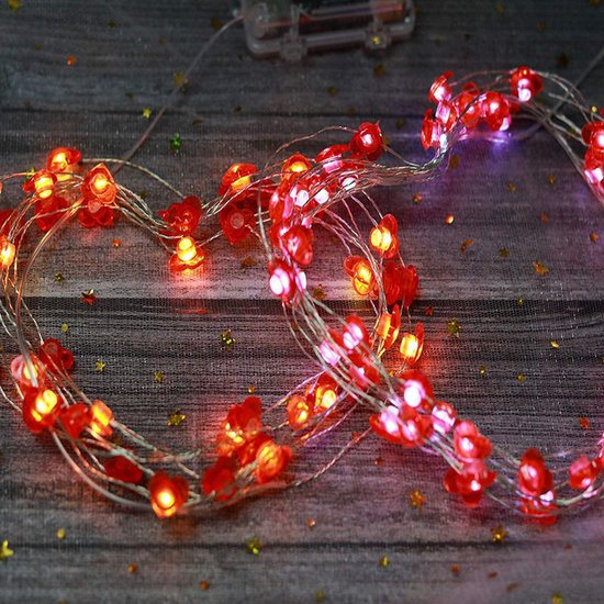 Lichtsnoer Hartjes Rood | 2 Meter | 20 LED | Met Afstandsbediening | Valentijn Decoratie