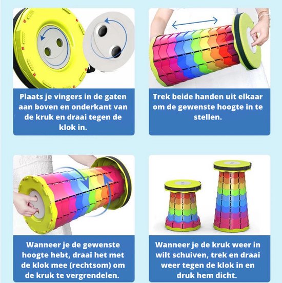 Opvouwbare Kruk Zwart | Verstelbaar 6–45cm | 150kg | Festival, Kamperen & Reizen