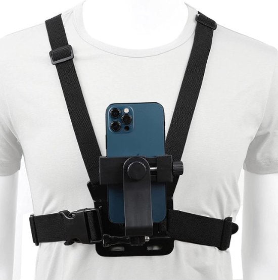 Borstriem Telefoonhouder | Universeel | Handsfree | Ski, Sport & Vloggen | Chest Mount