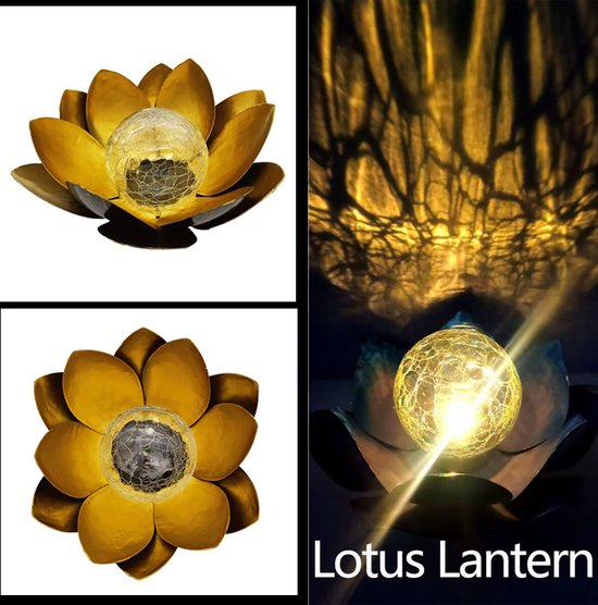 Lotus Tuinlamp Solar Goudgeel | Warm Wit | Dagsensor | Decoratieve Buitenverlichting