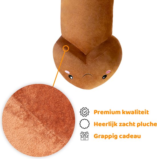 Penis Knuffel 1 Meter Bruin | Grappig Piemel Kussen | Vrijgezellenfeest Cadeau