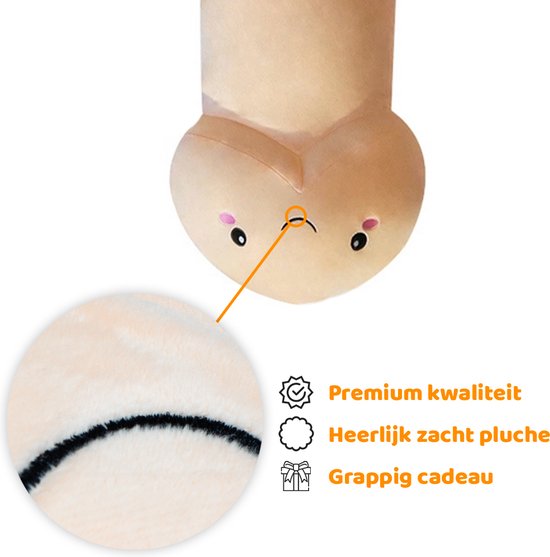 XXL Penis Knuffel 1 Meter | Grappig Piemel Kussen | Vrijgezellenfeest Cadeau | Crème Wit