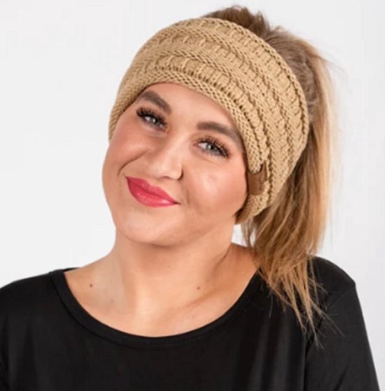 Beige Wollen Hoofdband Dames | Warme Winter Haarband Beanie | Gebreide Hoofdband