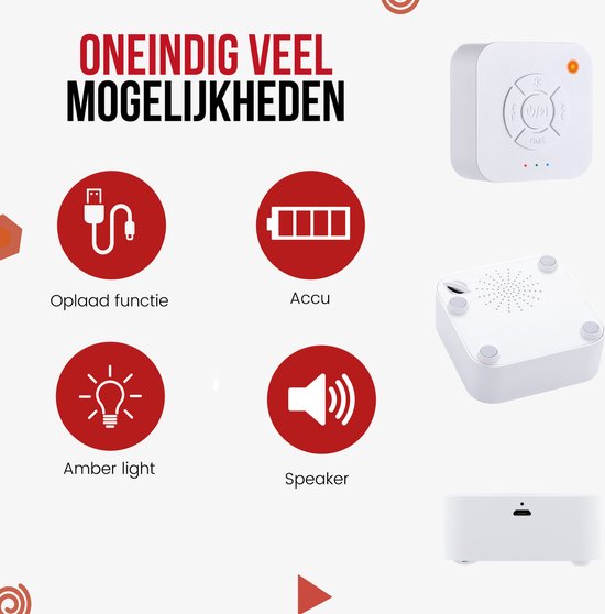 White Noise Machine Baby | 10 Geluiden | 36u Batterij | Amber Licht | Draadloos & Oplaadbaar
