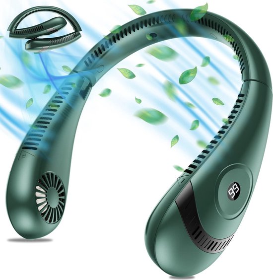 Nekventilator Deluxe Groen – Draadloos & Oplaadbaar – 5000mAh Batterij – LED Display – 5 Standen