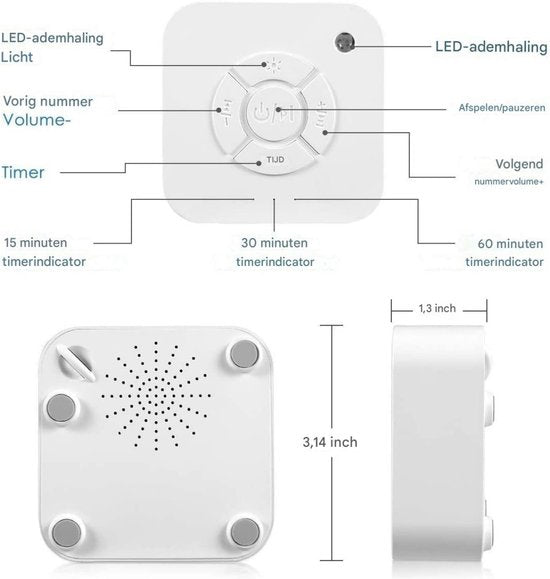White Noise Machine Baby | 10 Geluiden | 36u Batterij | Amber Licht | Draadloos & Oplaadbaar