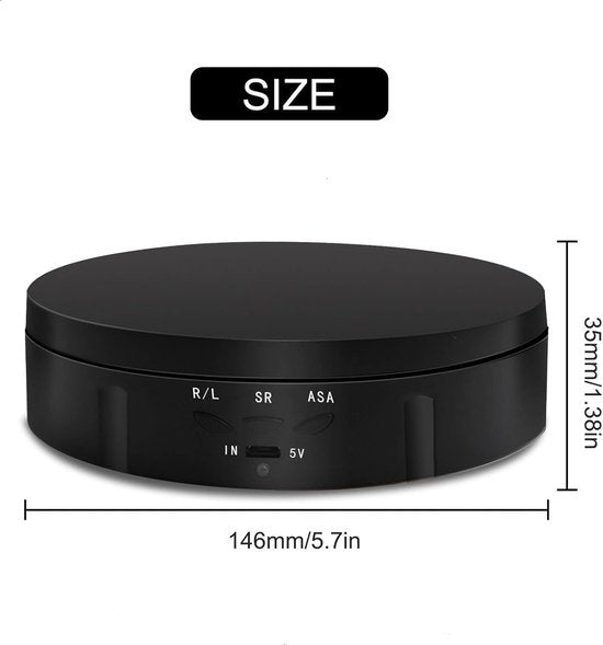 Elektrisch Draaiplateau Zwart ⌀14,6cm | 360° | 3 Snelheden | Fotografie & Productvideo's