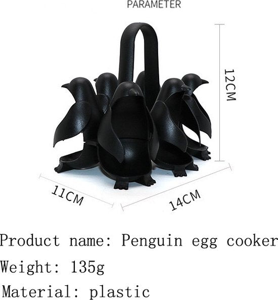 Pinguïn Eierdopjes Set van 6 Zwart | Eierhouder & Eierkoker | Grappig Ontbijt Cadeau