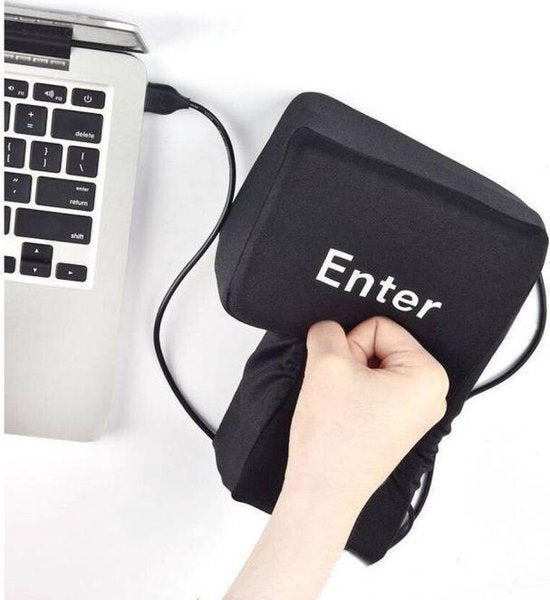 Enter Knop XXL Kussen | Anti-Stress | Werkt als Echte Enter Toets | USB | Grappig Cadeau