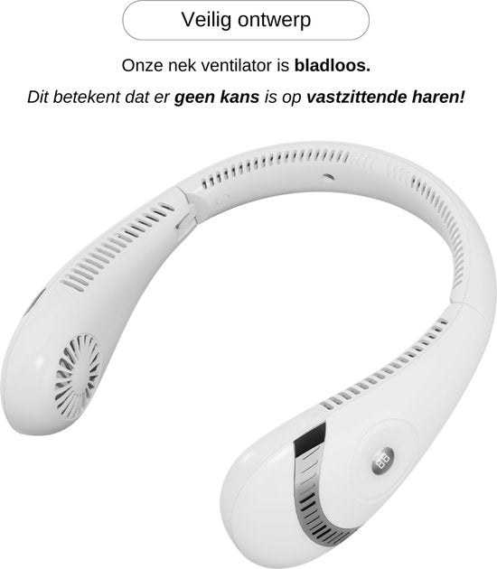 Nekventilator Deluxe Zwart – Draadloos & Oplaadbaar – 5000mAh Batterij – LED Display – 5 Standen