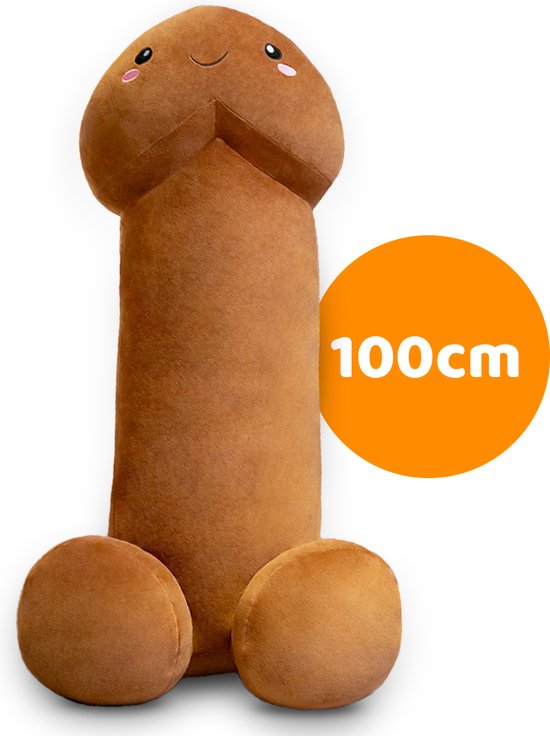 Penis Knuffel 1 Meter Bruin | Grappig Piemel Kussen | Vrijgezellenfeest Cadeau