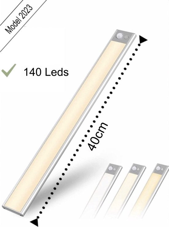 LED Strip 40cm | 140 LEDs | Bewegingssensor | USB-C Oplaadbaar | Keuken & Trap Verlichting