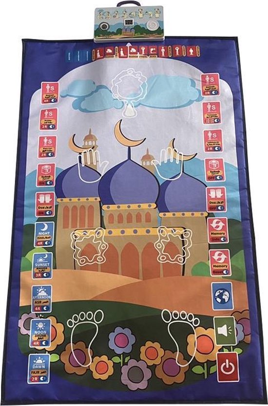 Islamitische Gebedsmat Kinderen Blauw | Interactief & Educatief | 6 Talen | 110×70cm